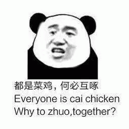 都是菜鸡,何必互啄Everyone is cai chicken Why to zhuo , together ? (熊猫头表情包)