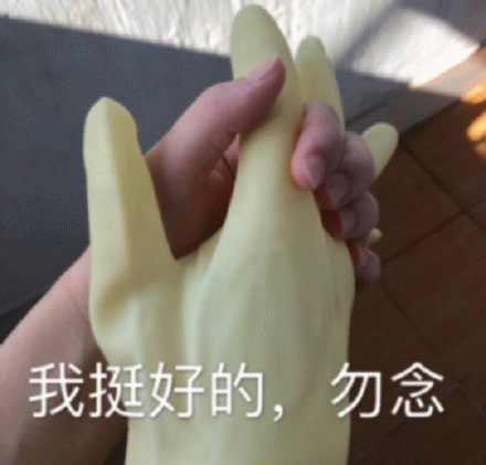 我挺好的,勿念 一只手握着黄色手套,配文“我挺好的,勿念”,幽默又可爱表情包图片gif动图 - 求表情网,斗图从此不求人!