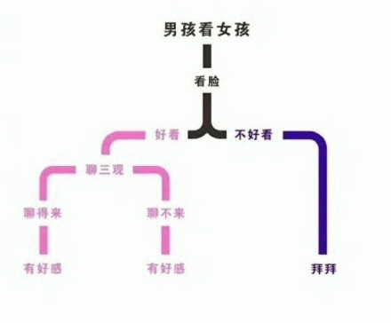 男孩看女孩看脸好看不好看聊三观聊得来聊不来有好感有好感拜拜