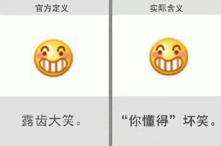 官方定义：露齿大笑  实际含义：“你懂的”坏笑。