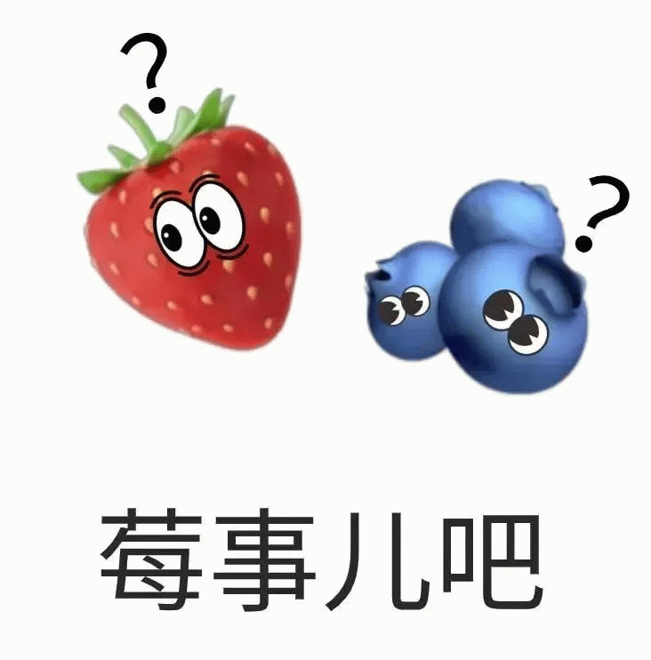 草莓，蓝莓满脸问号疑问表情，莓事儿吧