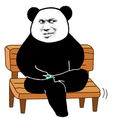 熊猫人 熊猫人盘腿、翘腿坐在长椅上，一脸看戏、得瑟