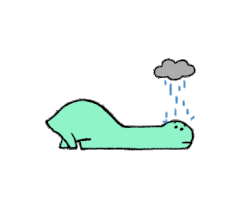 卡通绿色恐龙趴地头顶乌云 不开心 乌云下雨 低落