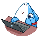 小鲨鱼在在电脑前思考工作