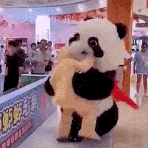 大熊猫玩偶在商场里打架