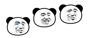 会跳的熊猫头 三个熊猫头错落跳跃，难过流泪熊猫头，憨笑熊猫头，尴尬无语熊猫头