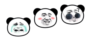 会跳的熊猫头 三个熊猫头错落跳跃，难过大哭熊猫头，憨笑熊猫头，震惊疑惑熊猫头