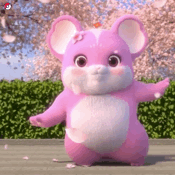 粉色小卷鼠开心摇摆跳舞