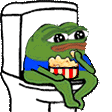 悲伤蛙开心的坐在马桶上吃爆米花