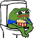 悲伤蛙开心的坐在马桶上吃爆米花