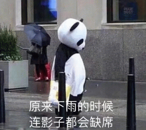 大熊猫玩偶人难过低落说  原来下雨的时候 连影子都会缺席