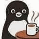 白色肚皮黑企鹅喝咖啡