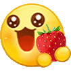 搞笑小黄脸开心举着草莓