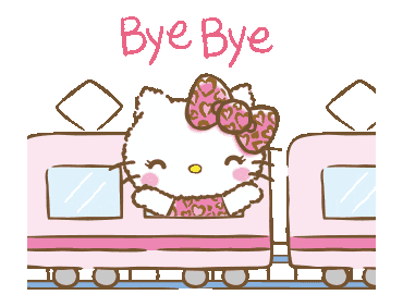奈斯kitty猫表情包 可爱的Hello Kitty在粉色火车上微笑着说“Bye Bye”表情包图片gif动图 - 求表情网,斗图从此不求人!