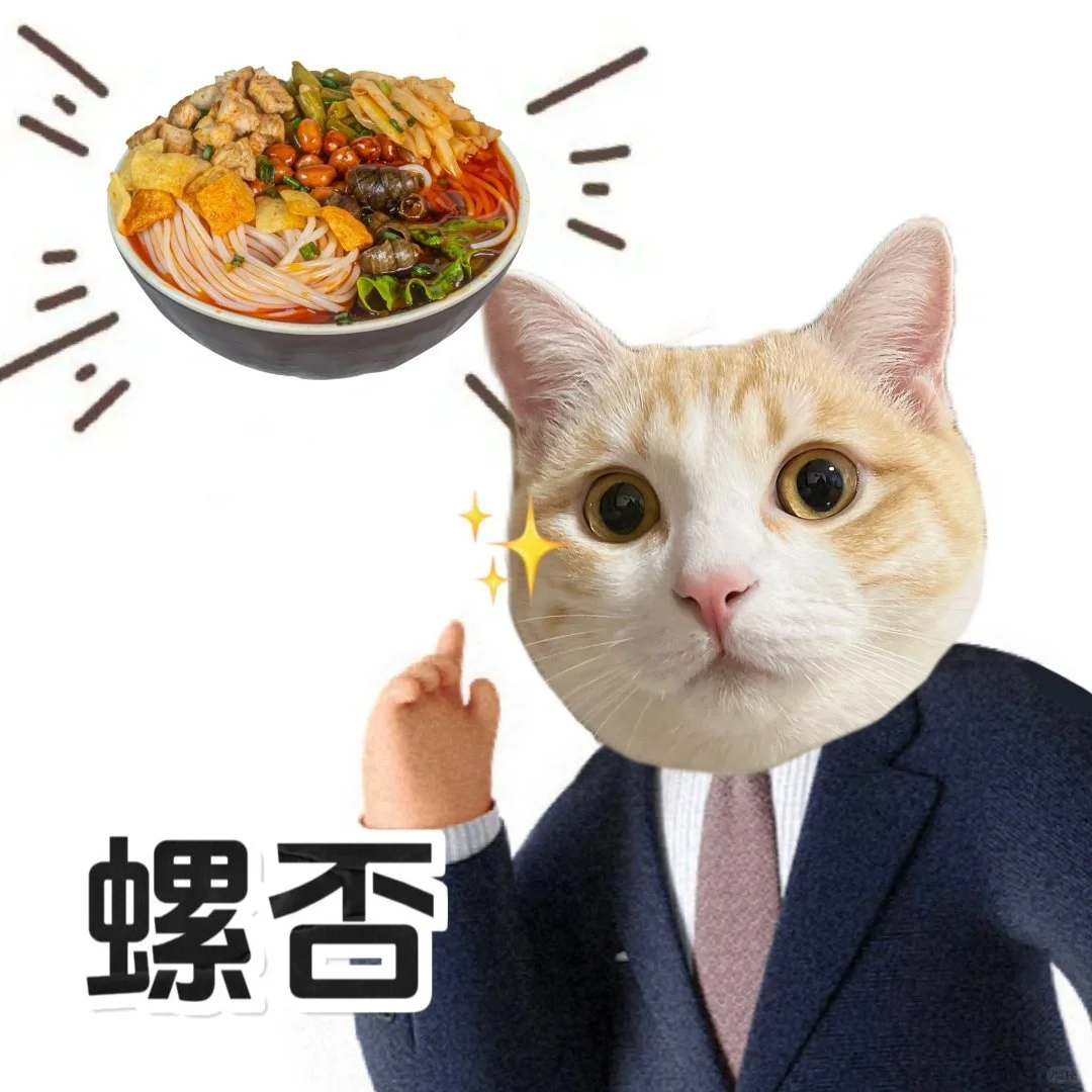 可爱猫咪穿西装，手指一碗螺蛳粉，表情超萌超惊喜 吃饭表情包 | 今天吃什么🤔表情包图片gif动图 - 求表情网,斗图从此不求人!