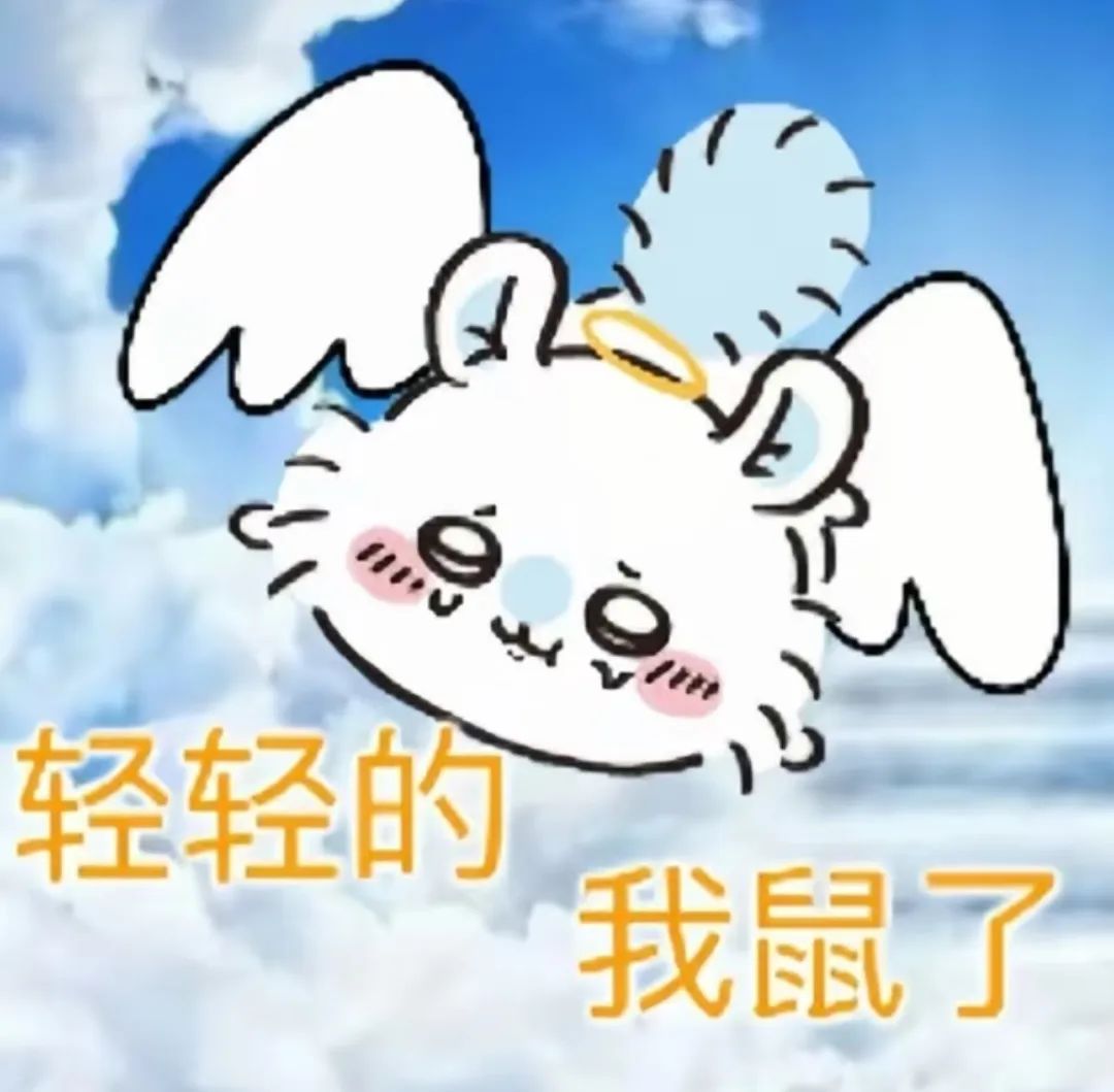 可爱萌鼠带着翅膀和光环飞上天,配文“轻轻的 我鼠了”超有趣 吉伊卡哇chiikawa抽象文字表情包表情包图片gif动图 - 求表情网,斗图从此不求人!