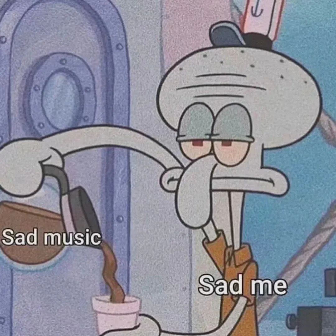 章鱼哥一脸悲伤倒咖啡,配文“Sad music sad me”尽显忧郁 不想上班表情包|C上这个B班表情包图片gif动图 - 求表情网,斗图 ...