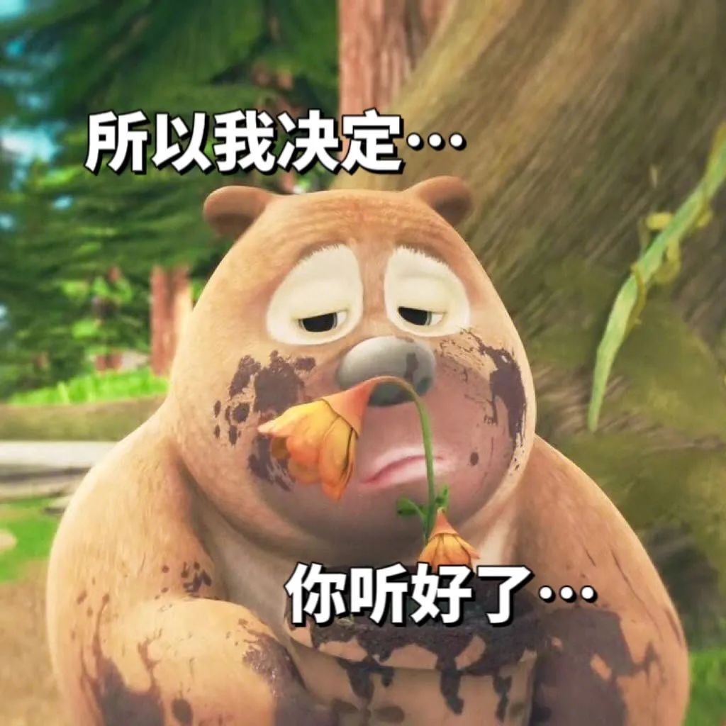 《熊二严肃脸，手拿花朵说“所以我决定…你听好了…”的可爱模样》 我好羡慕啊！ | 可爱表情包表情包图片gif动图 - 求表情网,斗图从此不求人!