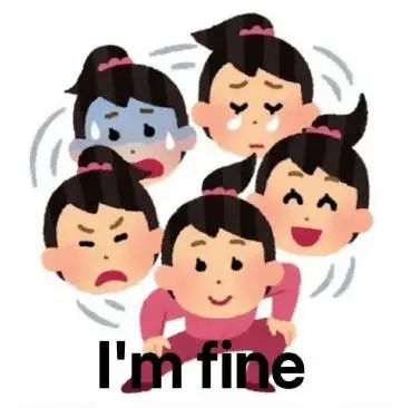 五个表情各异的卡通人物,配文“I'm fine”尽显无奈 表情包:你装完了吗表情包图片gif动图 - 求表情网,斗图从此不求人!