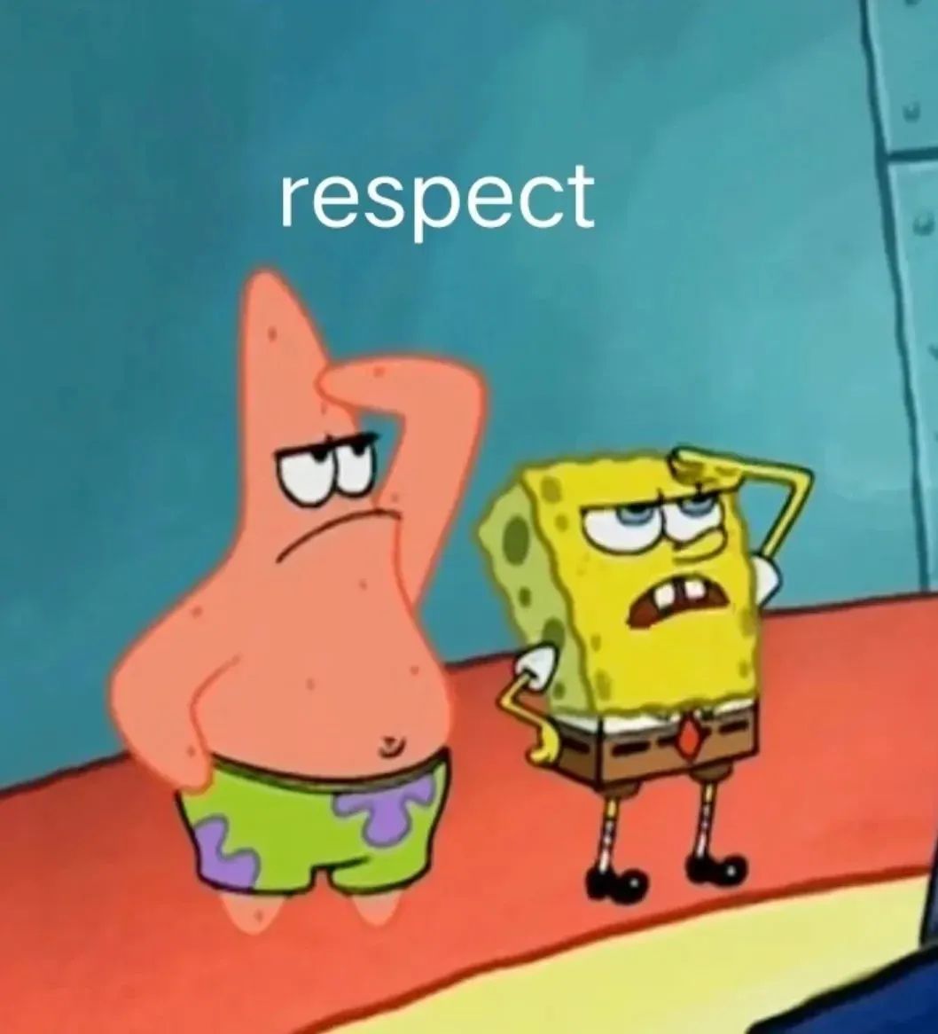 海绵宝宝和派大星严肃表情配文“respect”，尽显尊重之意 表情包｜把老子都逗笑了表情包图片gif动图 - 求表情网,斗图从此不求人!