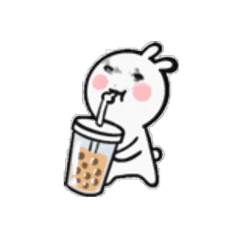可爱小兔喝着奶茶,表情惬意超萌超可爱 龙图表情包: