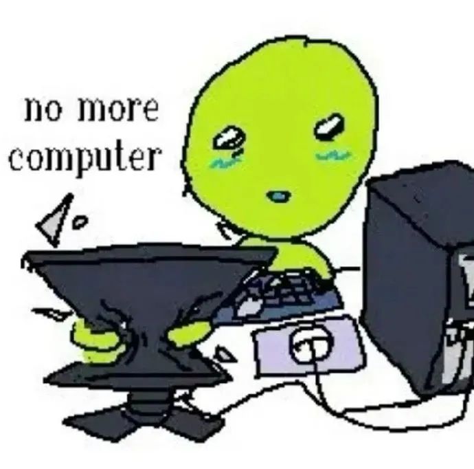 “no more computer”,绿脸小人对着电脑一脸崩溃的样子 外星人表情包 | 绿不拉几外星人表情包表情包图片gif动图 - 求表情网 ...