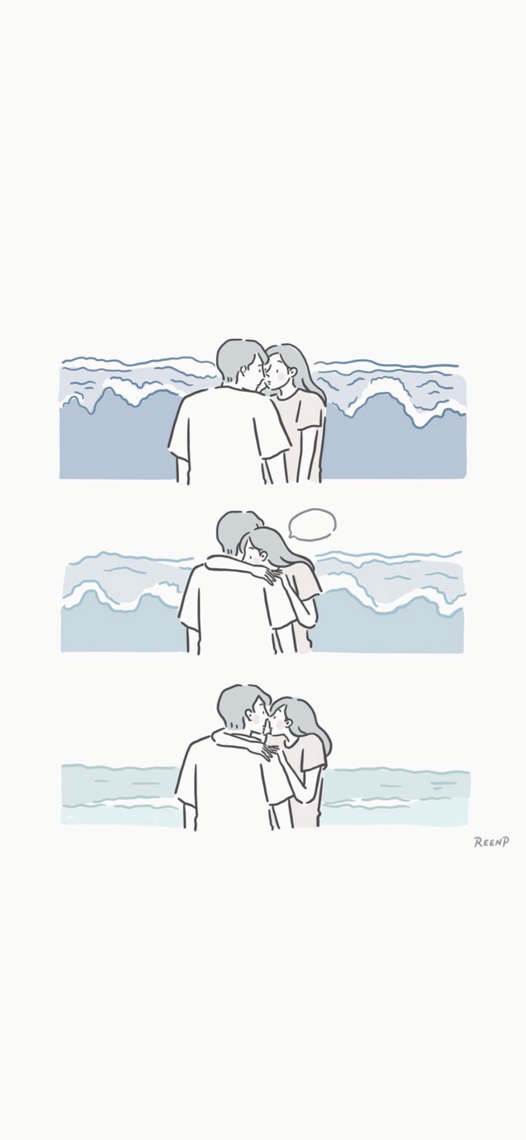 浪漫海边情侣互动漫画,温馨拥抱亲吻尽显甜蜜爱意 手机壁纸|纯爱插画系列壁纸表情包图片gif动图 - 求表情网,斗图从此不求人!