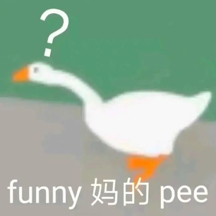 一只头顶问号的鹅，配文“funny 妈的 pee”，搞笑又魔性 表情包｜表情包动态图gif迷你表情包图片gif动图 - 求表情网,斗图从此不求人!