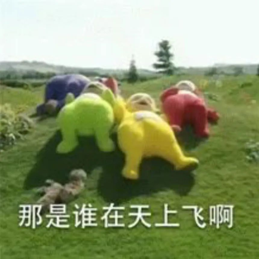 可爱玩偶们躺在草地上,配文“那是谁在天上飞啊”萌趣十足 快来领取限定表情包!表情包图片gif动图 - 求表情网,斗图从此不求人!