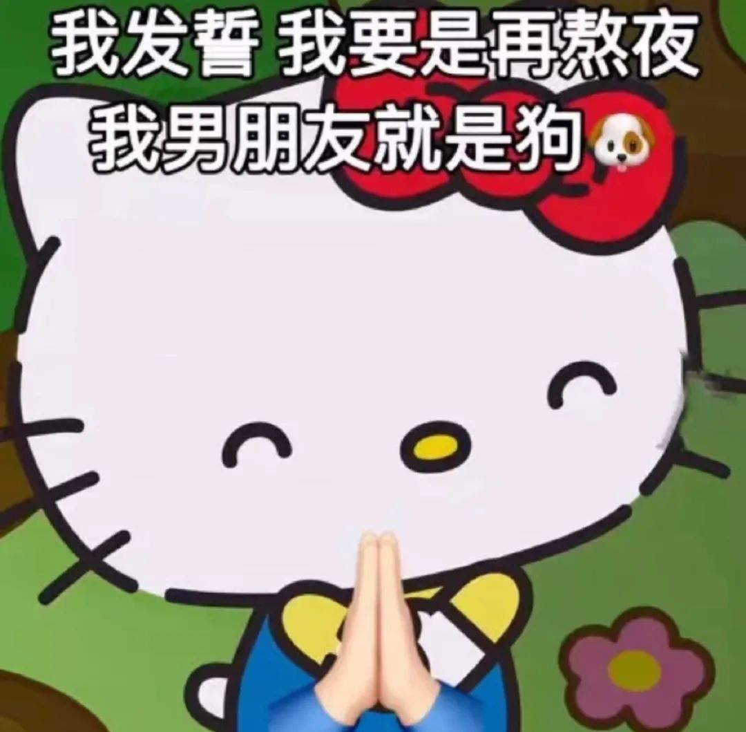 可爱的Hello Kitty双手合十发誓:我要是再熬夜我男朋友就是狗 表情包:我让你说话了吗表情包图片gif动图 - 求表情网,斗图从此不求人!