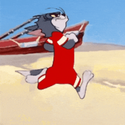穿着红衣的汤姆猫在沙滩上奋力奔跑的可爱模样 表情包丨Tom and Jerry 表情包图片gif动图 - 求表情网,斗图从此不求人!