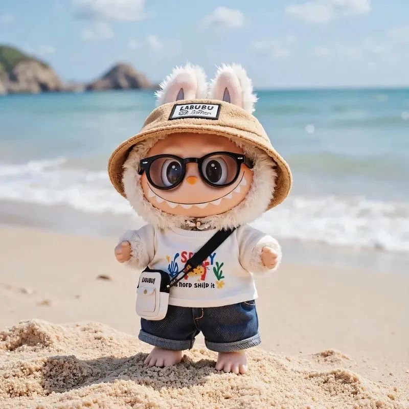 可爱Labubu玩偶在海边沙滩,时尚装扮尽显萌态 头像丨labubu高清头像表情包图片gif动图 - 求表情网,斗图从此不求人!