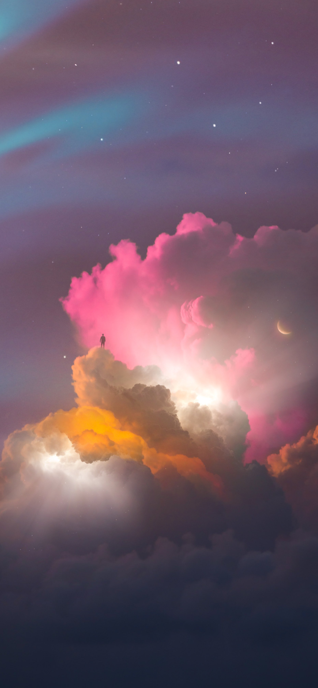 梦幻星空下,一人独立于色彩斑斓的云海之巅 手机壁纸|科技数字感壁纸表情包图片gif动图 - 求表情网,斗图从此不求人!