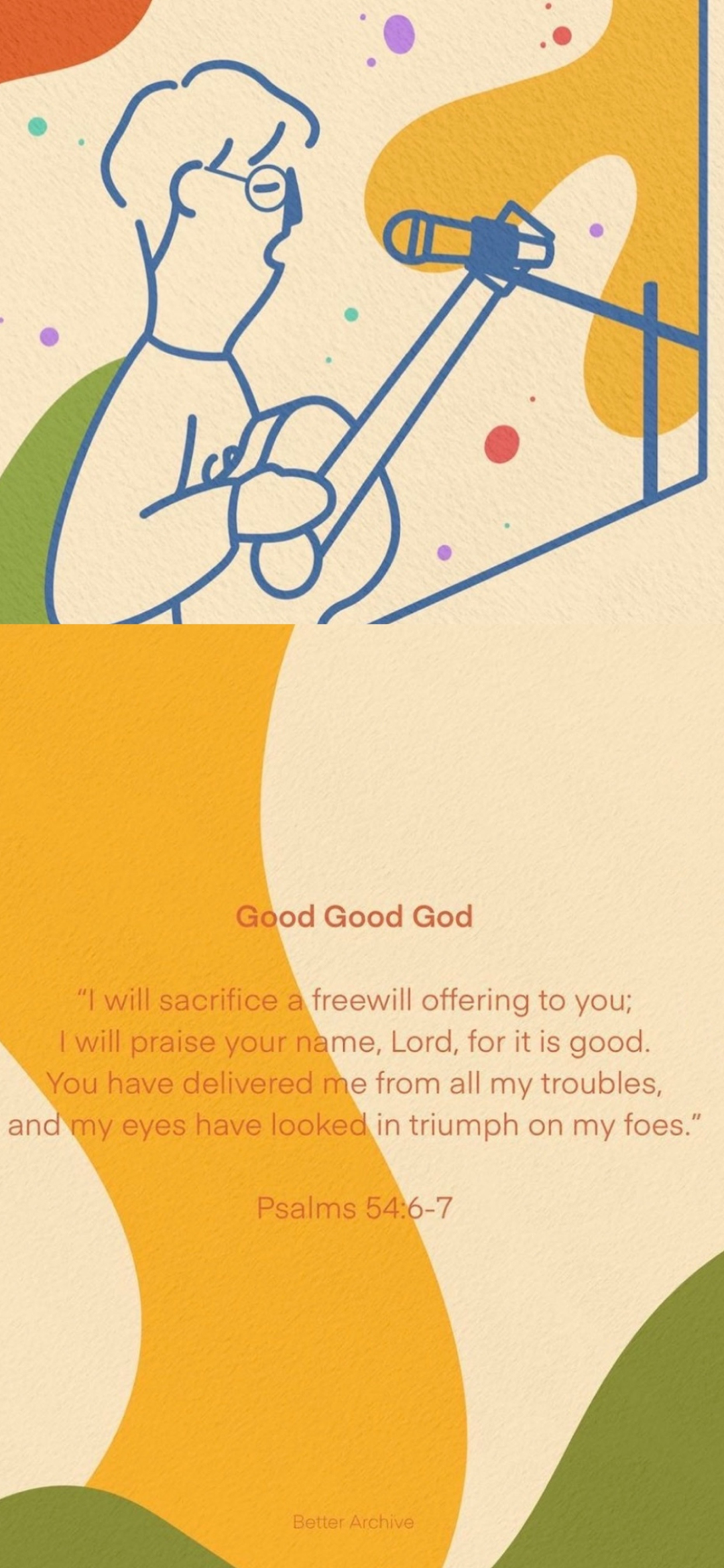 《Good Good God》主题壁纸,附《Psalms 54:6-7》经文,简约而有深意 手机壁纸|复古拼接风插画壁纸表情包图片gif动图 ...