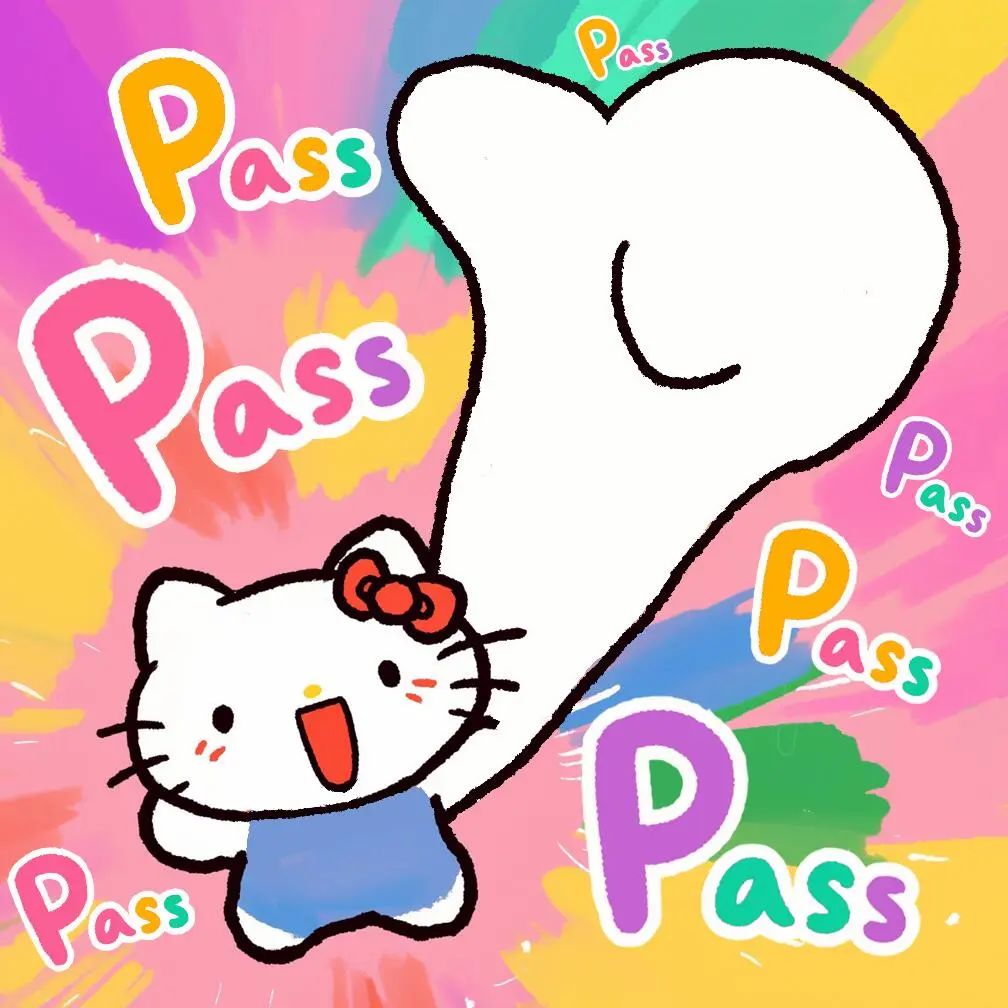 可爱Hello Kitty拉着“Pass”,多彩背景萌趣十足 男女头像|独一无二的小众头像表情包图片gif动图 - 求表情网,斗图从此不求人!