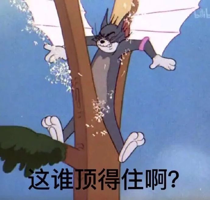 汤姆猫卡在树上表情狰狞，配文“这谁顶得住啊”超搞笑 ๑忍不了啦！表情包全都抱走！表情包图片gif动图 - 求表情网,斗图从此不求人!