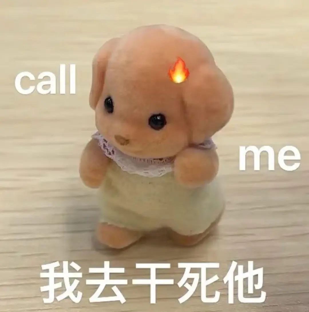 可爱玩偶头顶冒火，配文“call me 我去干死他”超霸气 抽象犯贱小表情包表情包图片gif动图 - 求表情网,斗图从此不求人!
