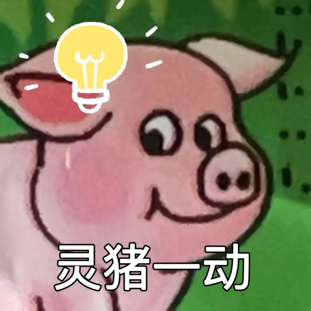 可爱小猪头顶灯泡，配文“灵猪一动”，萌趣十足的创意表情包 火腿猪表情包 | 火腿肠粉色猪猪表情包表情包图片gif动图 - 求表情网,斗图从此不求人!
