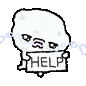 可爱卡通形象举着“HELP”牌子,满脸委屈惹人怜 抽象小尺寸小表情包表情包图片gif动图 - 求表情网,斗图从此不求人!