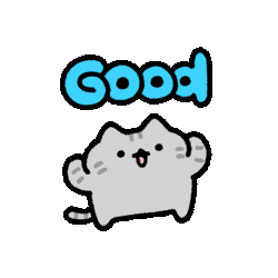 可爱灰猫开心笑,“Good”字样传递好心情 灰色小猫咪表情包表情包图片gif动图 - 求表情网,斗图从此不求人!