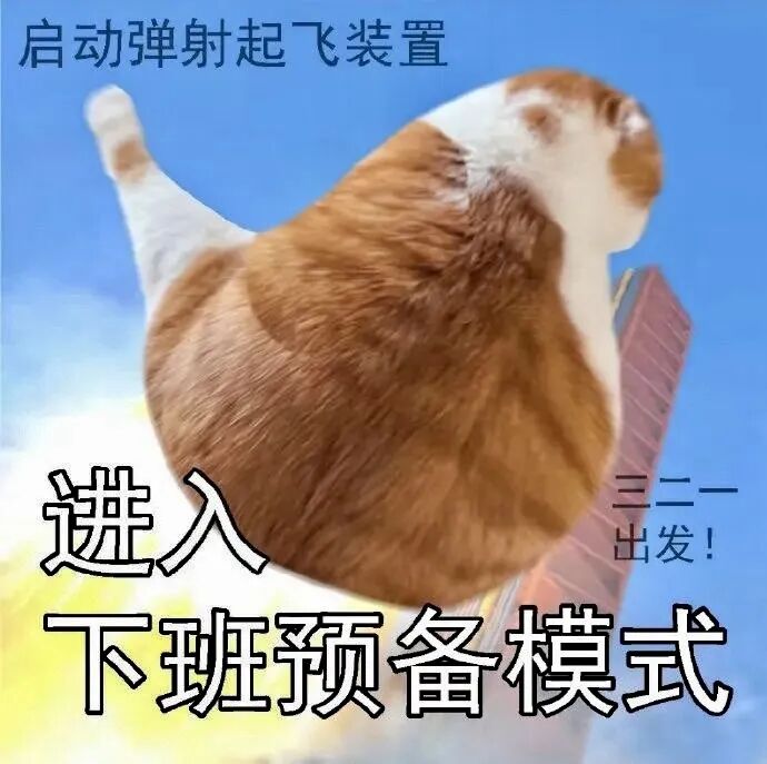 肥猫启动弹射起飞,进入下班预备模式,三二一出发! 表情包:我积极面对生活Sticker GIF - Seeking an emoji ...