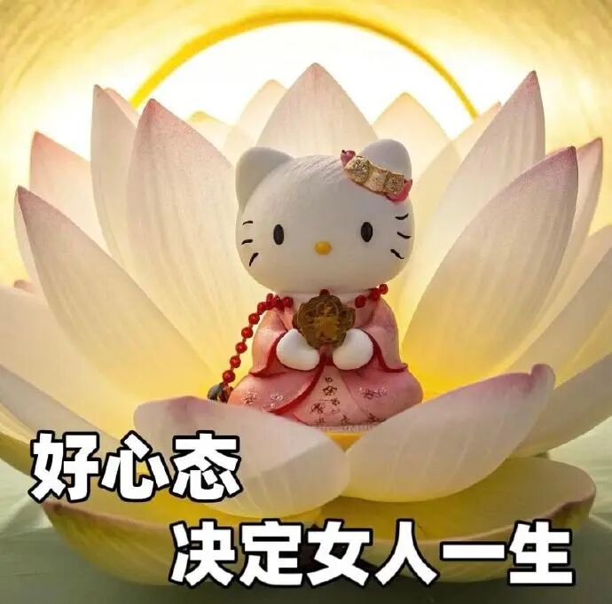 Hello Kitty佛系坐莲 配文好心态决定女人一生 当幼师后爱用的幼师表情包表情包图片gif动图 - 求表情网,斗图从此不求人!