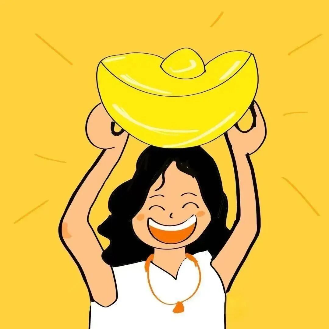 笑眼女子举大金元宝,暖黄背景添财气喜气 头像|高清微信头像可保存表情包图片gif动图 - 求表情网,斗图从此不求人!