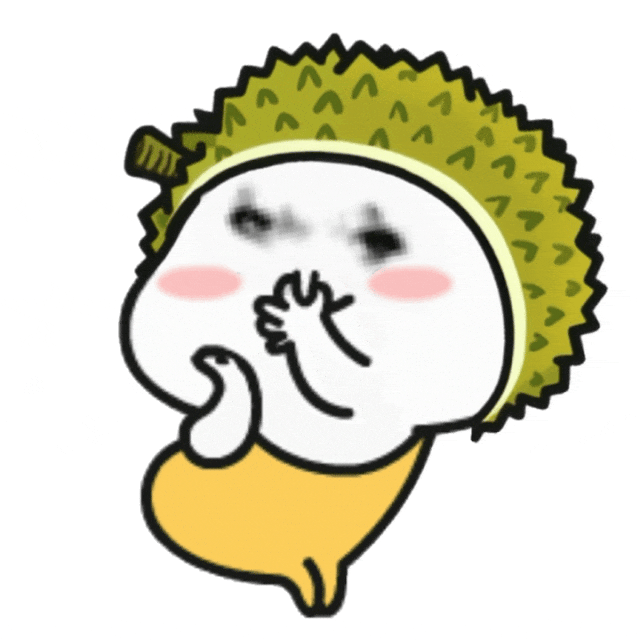 戴着榴莲头套的卡通形象，一手放嘴边，表情搞怪可爱表情包图片gif动图 - 求表情网,斗图从此不求人!