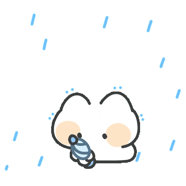 可爱棉球小猫 伸手比耶动态表情包 可爱萌物在雨中拿着东西，画面呆萌惹人爱