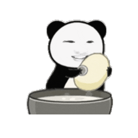 sakuya 削刀削面动态表情包 熊猫头一脸坏笑,手持鸡蛋准备往碗里打,表情滑稽有趣表情包图片gif动图 - 求表情网,斗图从此不求人!