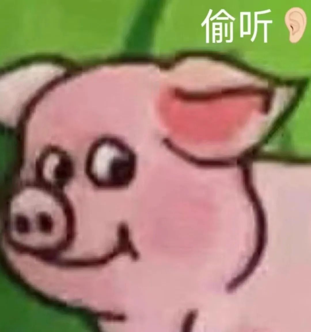 火腿肠猪猪表情包合集 可爱小猪露出狡黠笑容,上方配文“偷听”,尽显俏皮可爱表情包图片gif动图 - 求表情网,斗图从此不求人!
