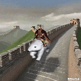 秦始皇骑北极熊各种骑行合集 骑着北极熊在长城上飞驰，超酷炫的霸气场景表情包图片gif动图 - 求表情网,斗图从此不求人!