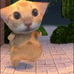 超火的阿米嘎蒂朵喵喵动图 3D小黄猫抬手站立,夜晚庭院萌态尽显表情包图片gif动图 - 求表情网,斗图从此不求人!